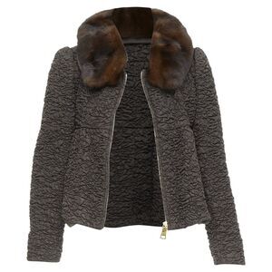 PRADA 2010 brown mink fur collar crinkled quilted puff sleeve jacket IT40 S